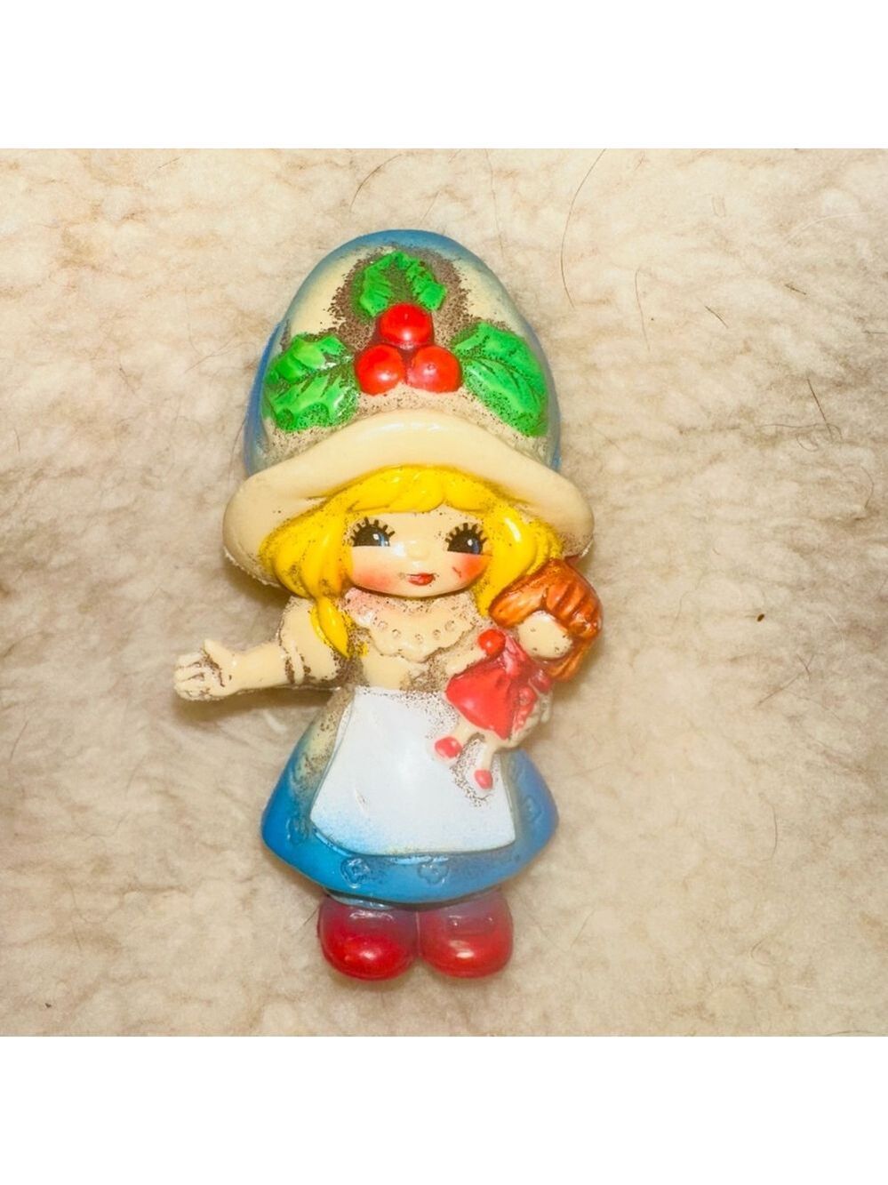 Vintage Frankel Japan Christmas Ornament Blow Mold Figurine Girl Holding Doll